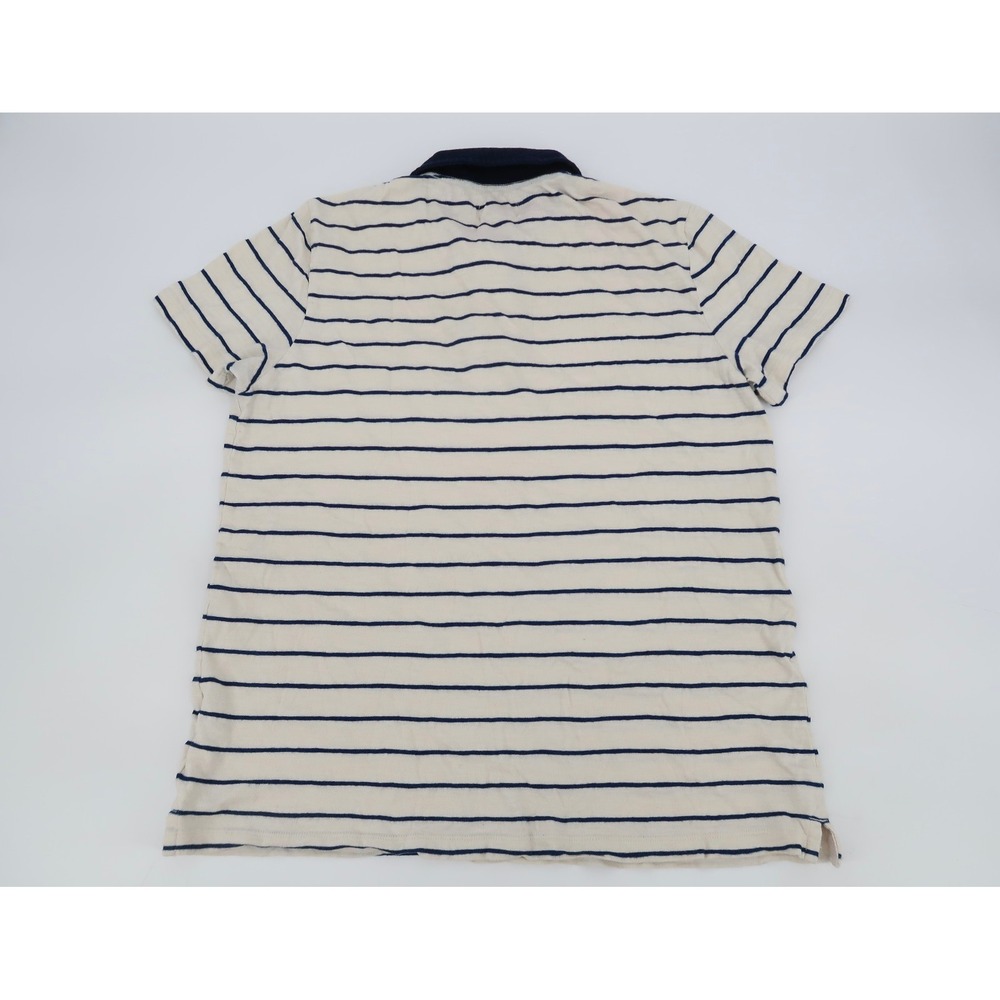 Taylor Stitch Mens 40 Cream Navy Striped Denim Collar Short Sleeve Polo Shirt - Picture 4 of 8